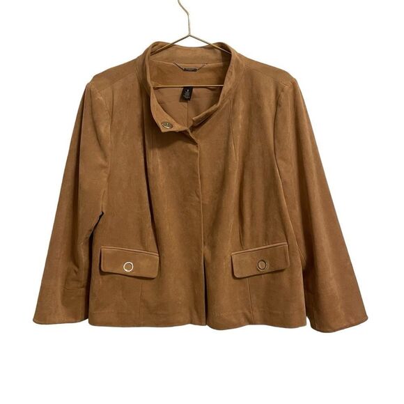 Chico's Black Label Faux Suede Tan Button Down Jacket Size 3 or L - Picture 1 of 6